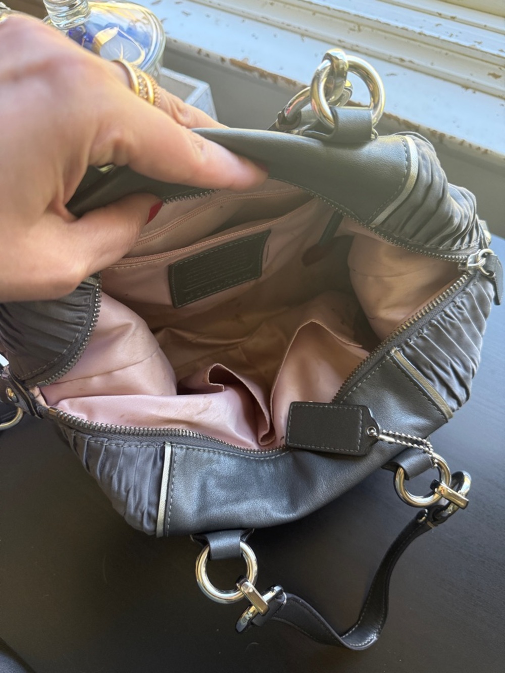 Coach Gray Pleated Leather Crossbody Satchel - Coach - Picture 17 of 17